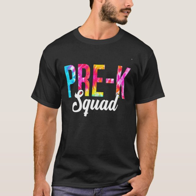 Camiseta Tie Dye Pre K Squad Teacher Student 100 Dias De Sc (Frente)
