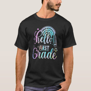 Camiseta Tie Dye Rainbow Alô Primeira Professora Da Classe