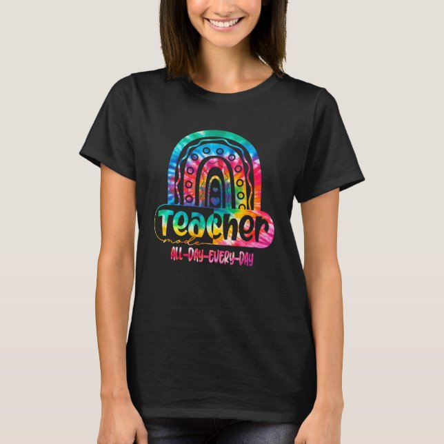 Camiseta Tie Dye Rainbow Teacher Mode (Professor de arco-ír (Frente)