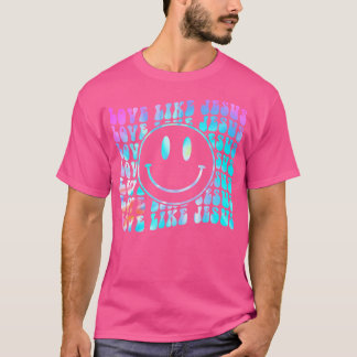 Camiseta Tie Dye Retro Love Like Jesus Happy Face Aestético