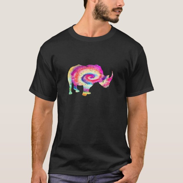 Camiseta Tie Dye Rhinoceros Graphic Fun Rhino Trabalho de a (Frente)