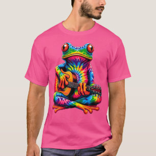 Camiseta Tie-Dye Sapo Tocando Sinal de Paz de Violão Hippie