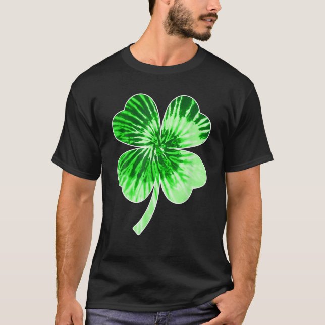 Camiseta Tie Dye Shamrock Dia de São Patrício Engraçado Hom (Frente)