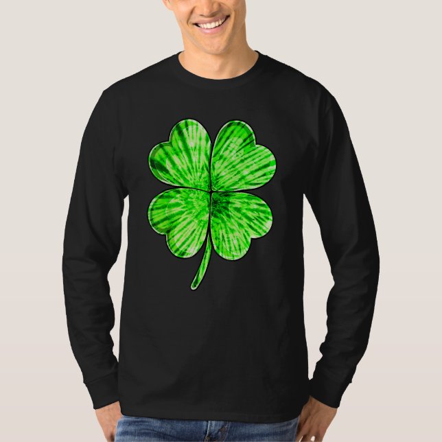 Camiseta Tie Dye Shamrock Lucky Four Leaf C St Patrick's Da (Frente)