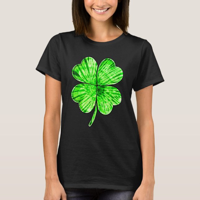 Camiseta Tie Dye Shamrock Lucky Four Leaf C St Patrick's Da (Frente)