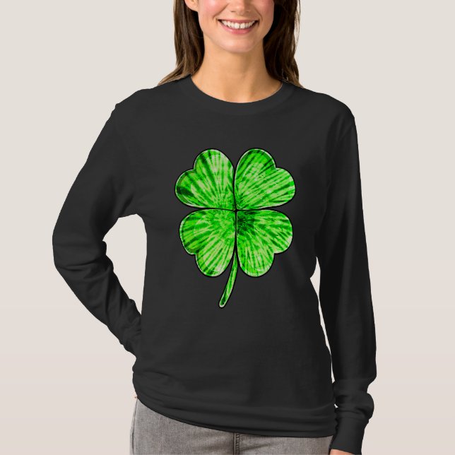 Camiseta Tie Dye Shamrock Lucky Four Leaf C St Patrick's Da (Frente)