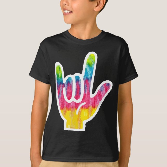 Camiseta Tie Dye Sign Language - Símbolo da Mão - Símbolo D (Frente)