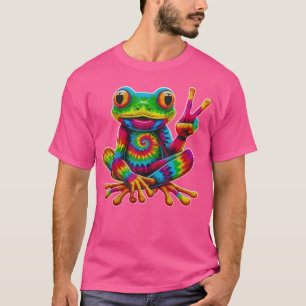 Camiseta Tie Dye Sinal de Paz de Sapo Hippie Sapo de Natal