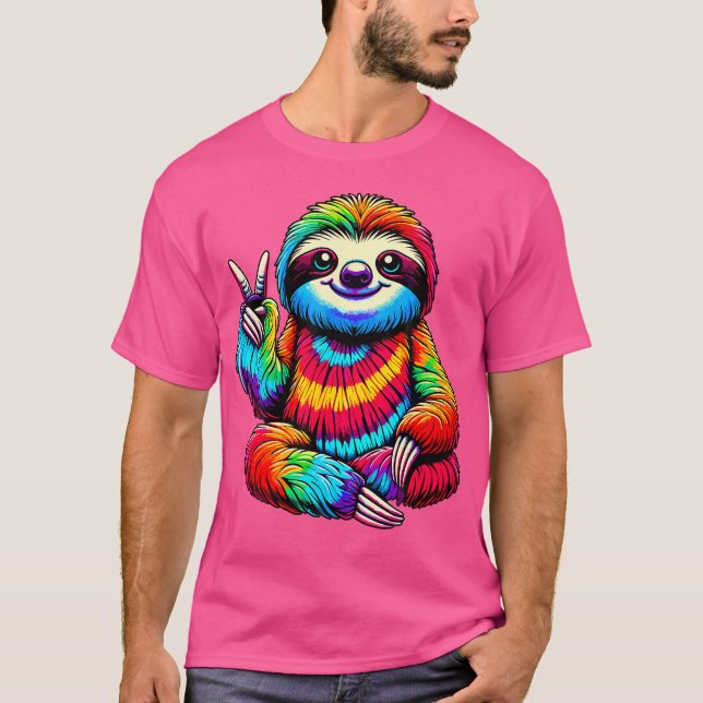 Camiseta Tie-Dye Sloth Peace Sign Hippie (Frente)