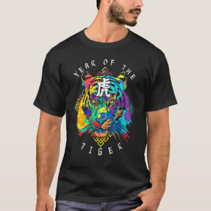 Camiseta Tie Dye Tiger Face Chinês Zodiócópio