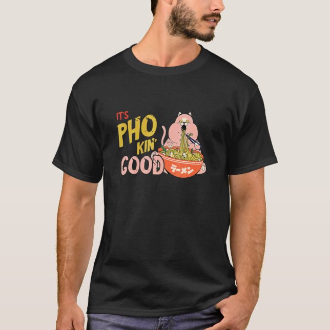 Camiseta Tigela de Pho de Gato com Trocadilho de Comida Com (Frente)