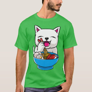 Camiseta Tigela de Ramen de Gato Kawaii Fofa Macarrão Gatin