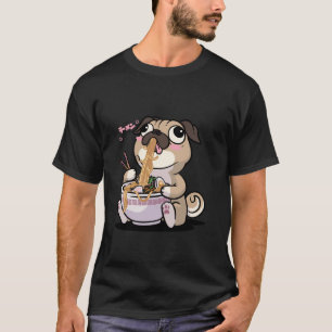 Camiseta Tigela de Ramen Pug Kawaii Anime Otaku Macarrão Ja