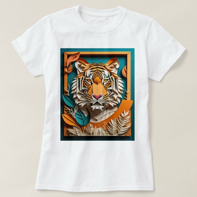 Camiseta Tiger 3D Paper Art Design T shirt (Frente do Design)