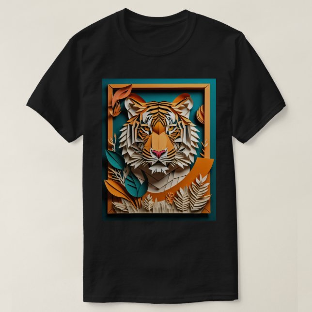 Camiseta Tiger 3D Paper Art Design T shirt (Frente do Design)