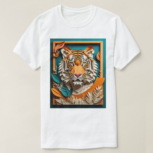 Camiseta Tiger 3D Paper Art Design T shirt (Frente do Design)