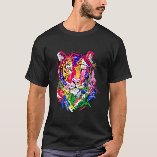 Camiseta Tiger animal motif, colourful animal print art (Frente)
