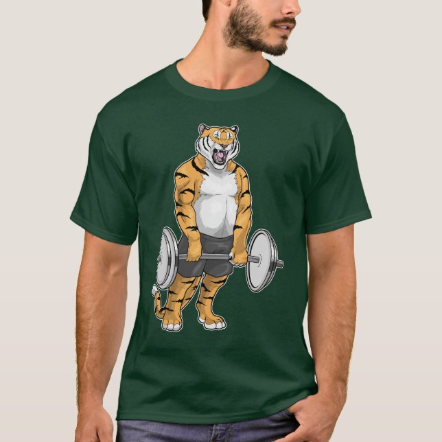 Camiseta Tiger Bodybuilder Dumbbell Bodybuilding (Frente)