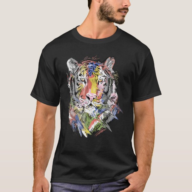 Camiseta Tiger Colourful Art Animal Lovers (Frente)