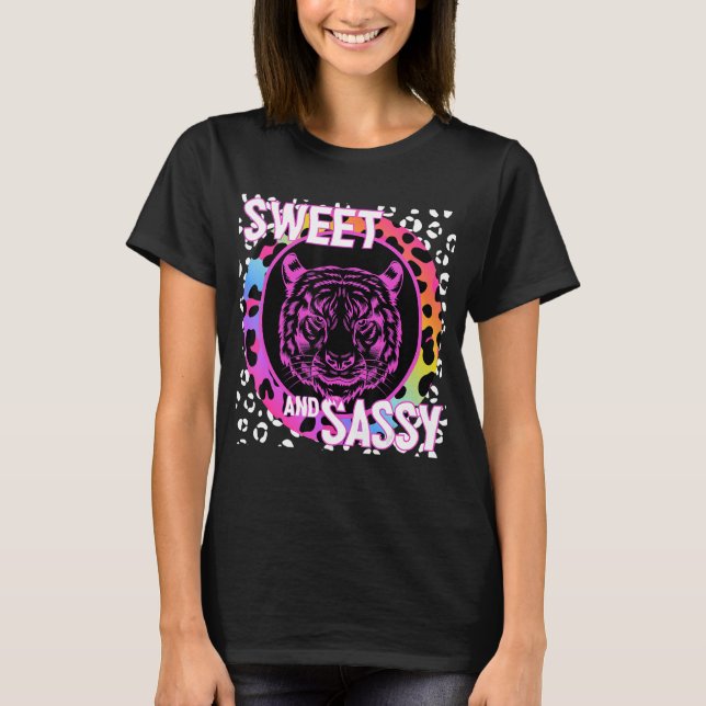 Camiseta Tiger Face 90s Nostalgia Rainbow Leopard Print Tro (Frente)