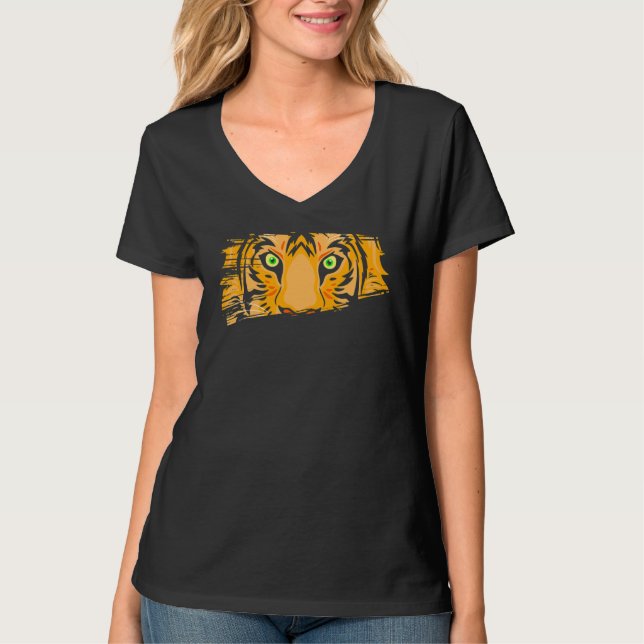 Camiseta Tiger Head Green Eyes Wilderness Predator (Frente)