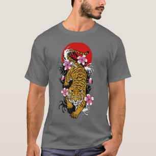 Camiseta Tiger Japonês Flag Cherry Blossom Sakura Para