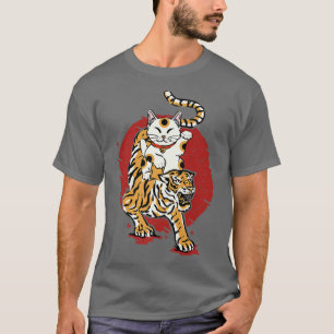 Camiseta Tiger Japonês Maneki Neko Lucky Cat Trad Japonês