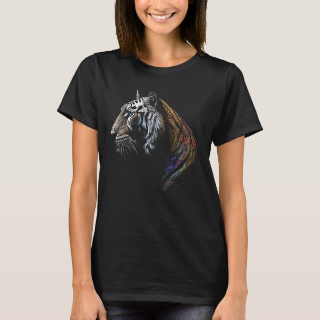 Camiseta Tiger Lover Trabalho de arte Mandala Animal Motif  (Frente)