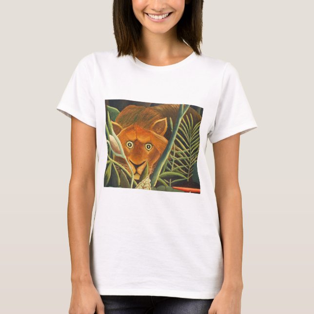 Camiseta Tiger Peeking Out Of Grass Por Henri Rousseau (Frente)