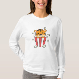 Camiseta Tiger Popcorn Cinema Noite Predador de Comida Rápi