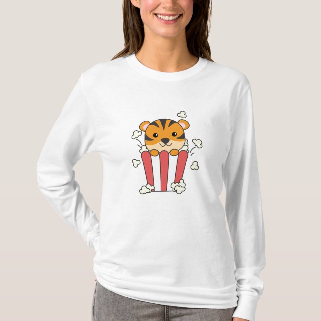 Camiseta Tiger Popcorn Cinema Noite Predador de Comida Rápi (Frente)