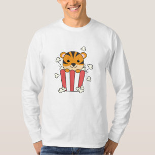 Camiseta Tiger Popcorn Cinema Noite Predador de Comida Rápi