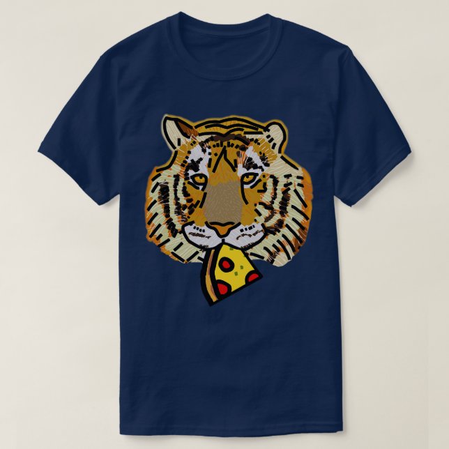 Camiseta Tiger Portrait com Pepperoni Pizza Slice (Frente do Design)