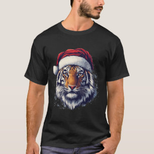 Camiseta Tiger Santa Hat Engraçado Zookeeper Tiger Cristo L