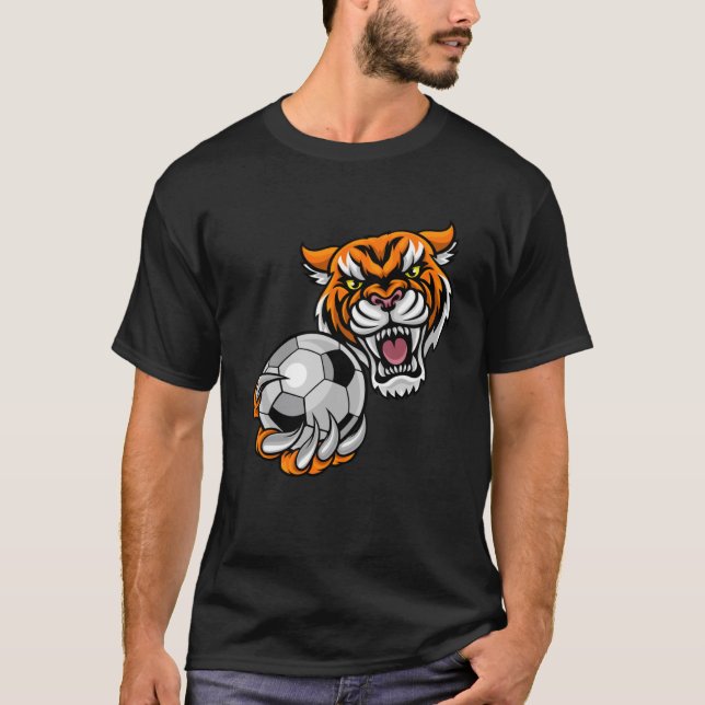Camiseta Tiger Sports Team Mascot Holding Futebol B (Frente)