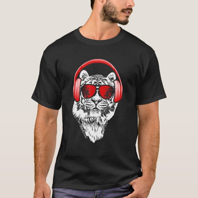 Camiseta Tiger Sunglass - Fones de ouvido de Tiger - Tigre  (Frente)