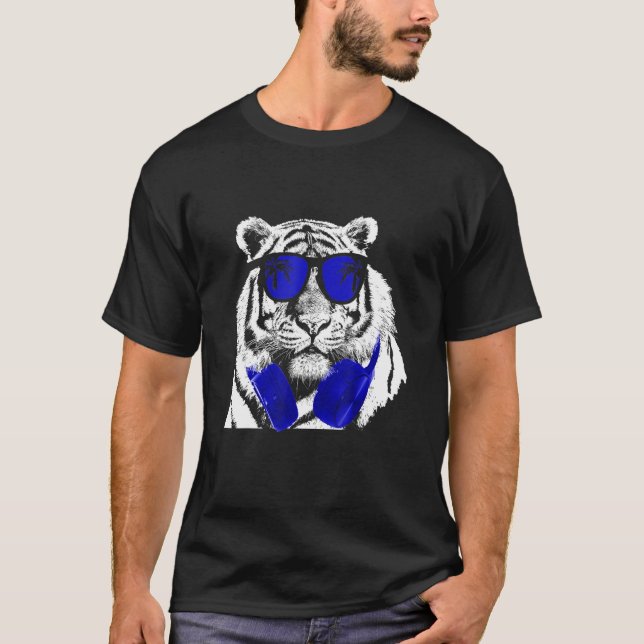 Camiseta Tiger Sunglass - Fones de ouvido Festas de Tigre (Frente)