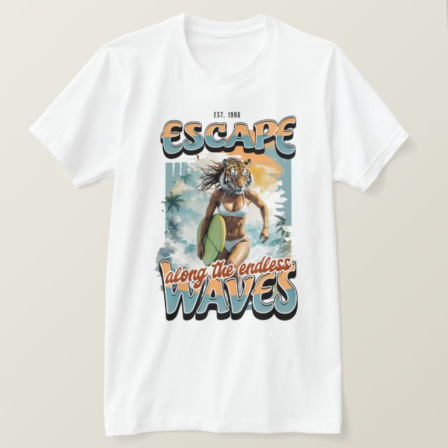 Camiseta Tiger Surfer Escape Design (Frente do Design)