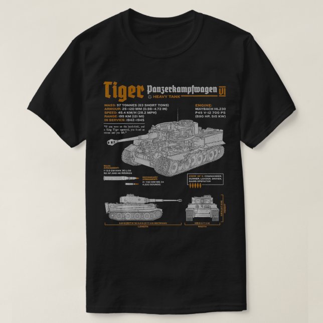 Camiseta Tiger Tank Panzer PzKpfw VI Plano da Segunda Guerr (Frente do Design)