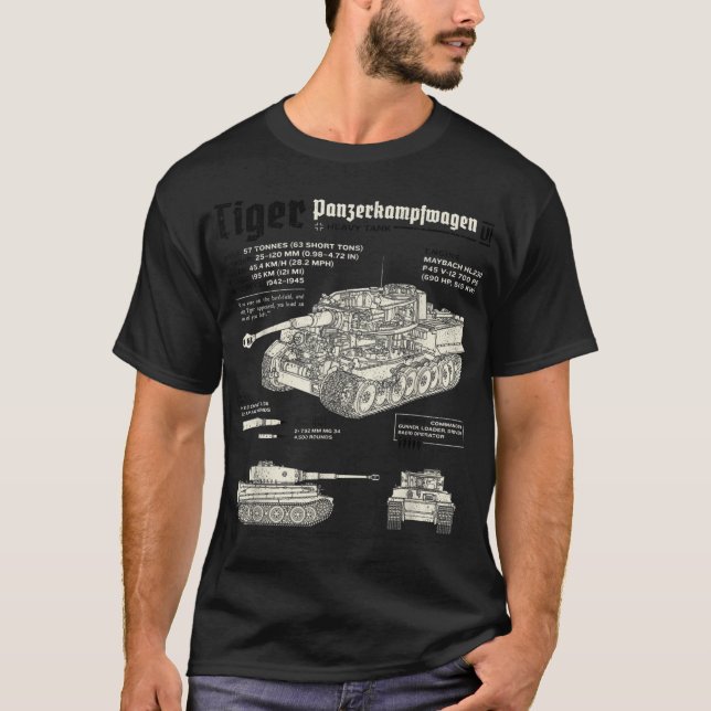 Camiseta Tiger Tank Panzer World War 2 Blueprint (Frente)