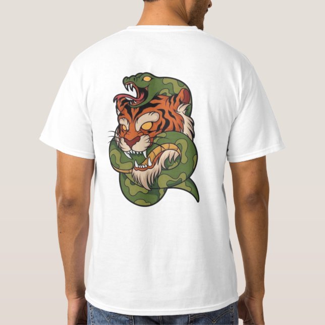 Camiseta Tiger vs Cobra Wild Animal BattTrabalho de arte (Verso)