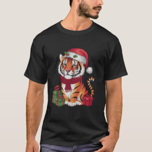Camiseta Tiger Xmas Decoração Santa Hat Tiger Natal T