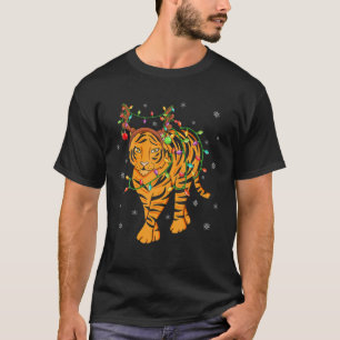 Camiseta Tiger Xmas Lighting Reindeer Hat Tiger Christmas