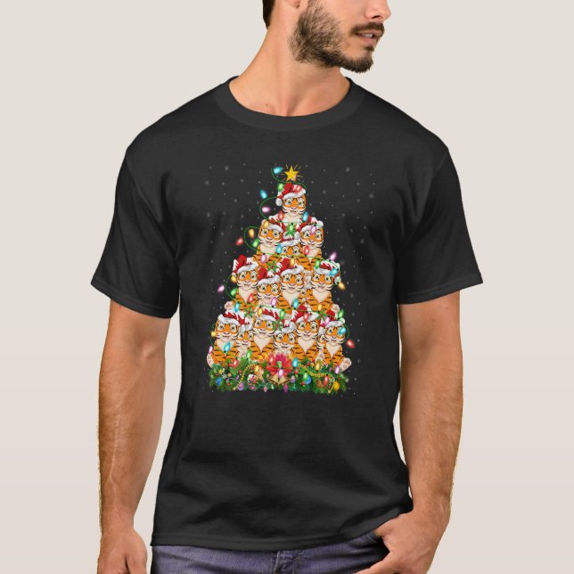 Camiseta Tiger  Xmas Lights Santa Tiger Christmas Tree (Frente)