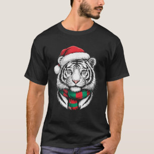 Camiseta Tiger Xmas Santa Hat Scarf Costume De Natal