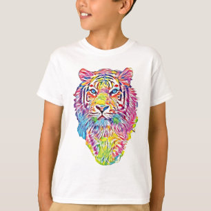 Camiseta Tigerkopf in Regenbogenfarben