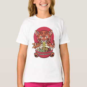Camiseta Tigre Adorável Comendo Ramen