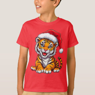 Camiseta Tigre Adorável de Desenho Animado Vestindo um Chap