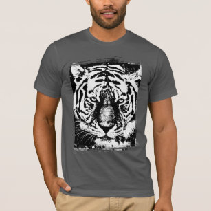 Camiseta Tigre Animal Mens Cinza Asfalto De Pequena Folha M