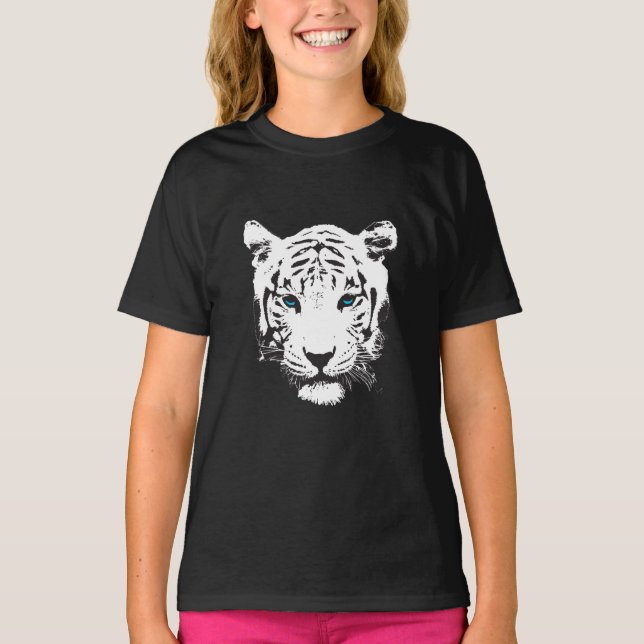 Camiseta Tigre branco com olhos azuis (Frente)